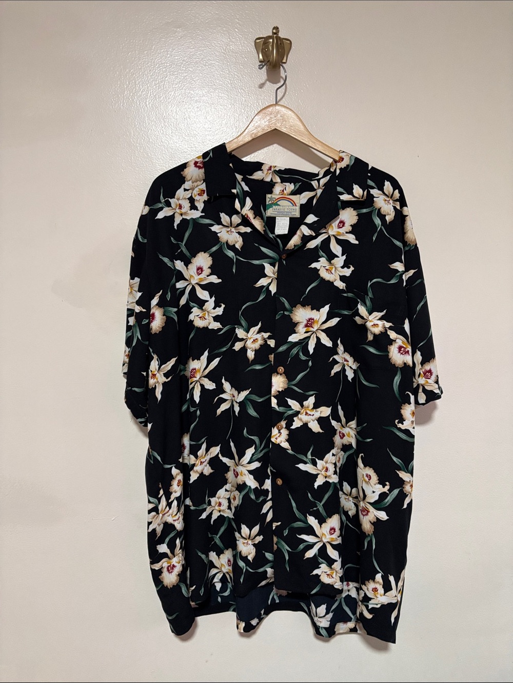 Vintage Made in Hawaii 3X Black Floral Button-Up Shirt Resort Vacation Beach